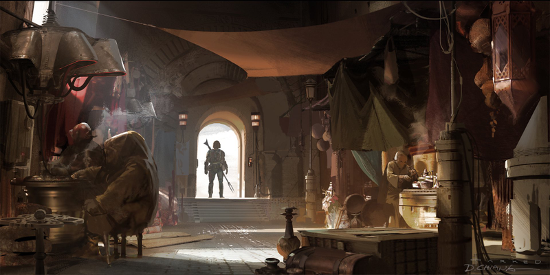 The Mandalorian entering a building.